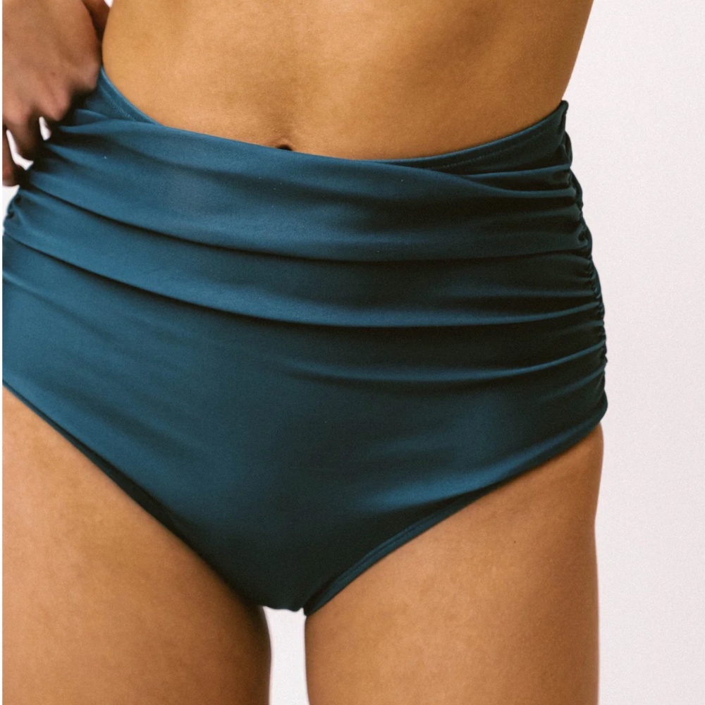 Black Nani Swimwear Swimsuit Bottom: Ruched High Rise Women's in black.